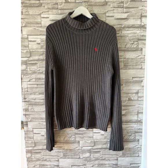 Abercrombie & Fitch Sweater Mens L Ribbed Muscle Turtle Neck Long Sleeve Gray - Picture 1 of 7